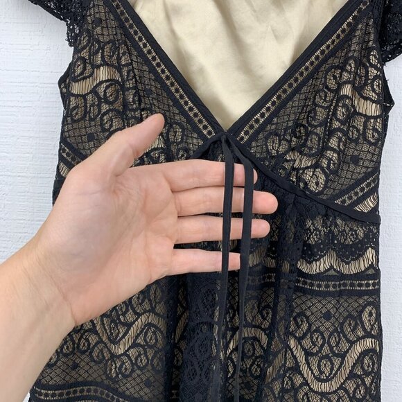 Milly Dress 4 Womens Black Lace Front Tie Mini Short Sleeve Empire Waist Tie - Picture 3 of 7